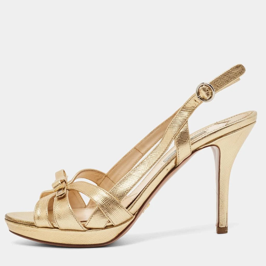 Prada Prada Gold Leather Slingback Sandals Size 38.5 1