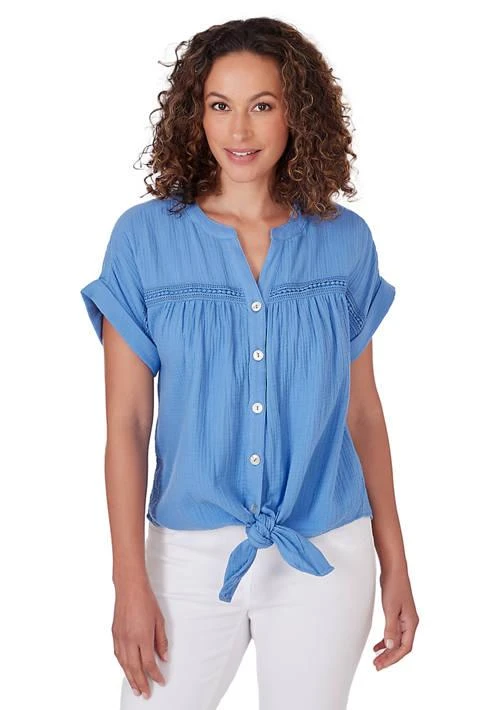 Ruby Rd Rd Womens Cotton Gauze Top With Tie 1