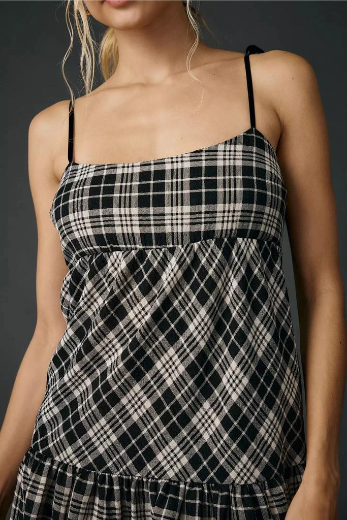 BDG Throw It On Tie-Strap Plaid Babydoll Mini Dress in Black, Women's L at Urban Outfitters BDG Throw It On Tie-Strap Plaid Babydoll Mini Dress in Black, Women's L at Urban Outfitters