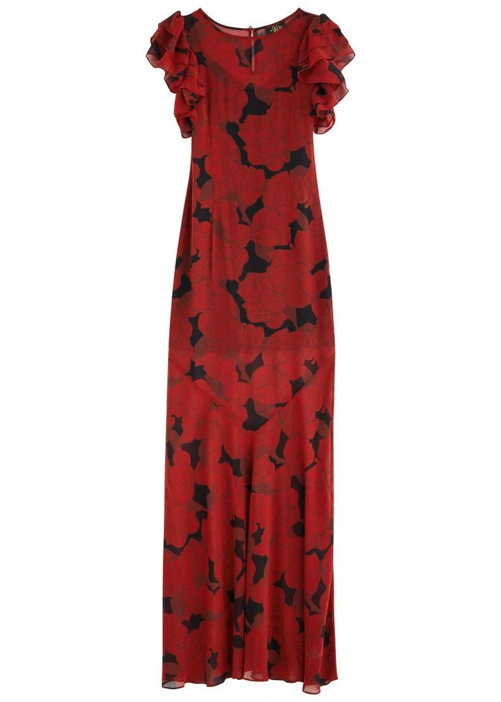 DE LA VALI Bougainvillea printed chiffon maxi dress 1