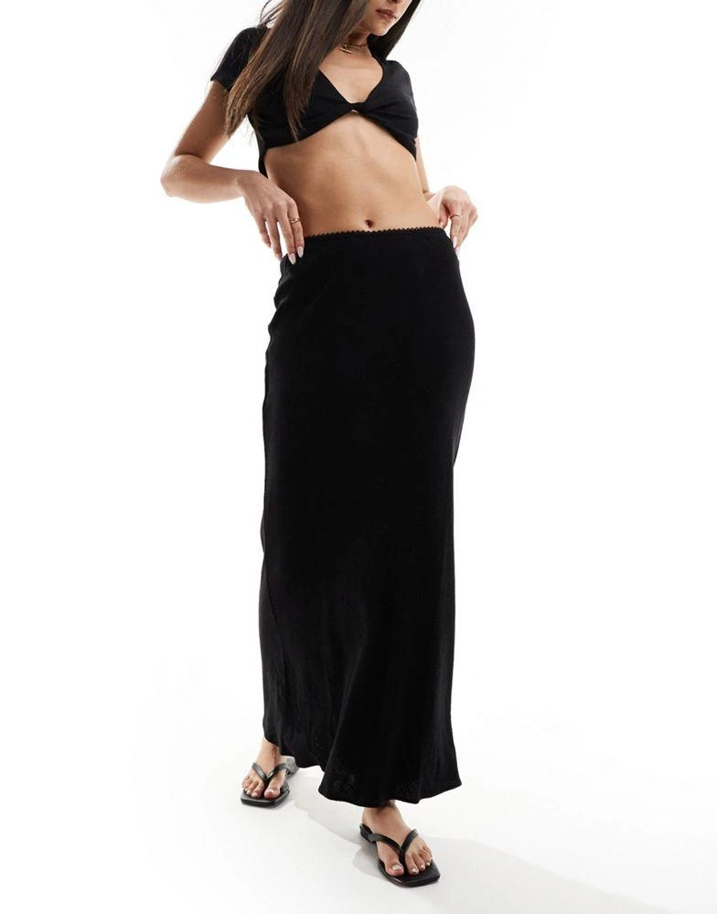 Miss Selfridge Miss Selfridge linen blend bias maxi skirt in black 3