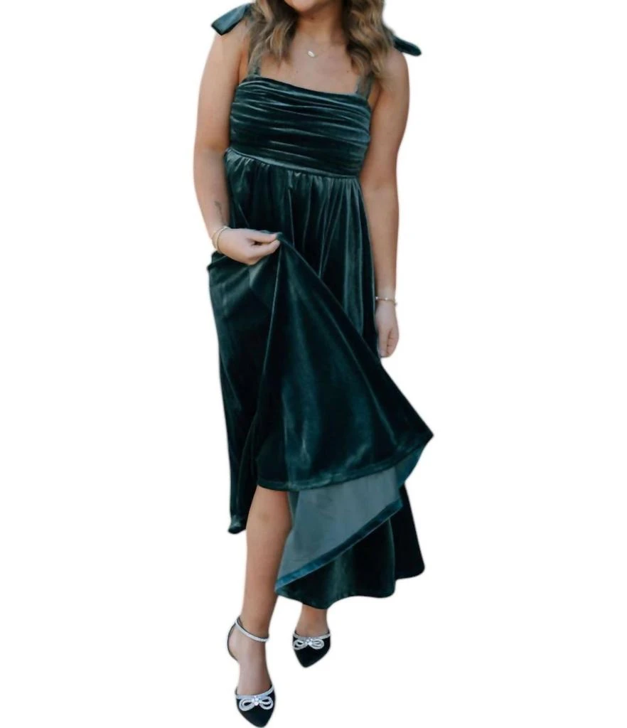 Blu Pepper Velvet Tie Strap Midi Dress In Green 4