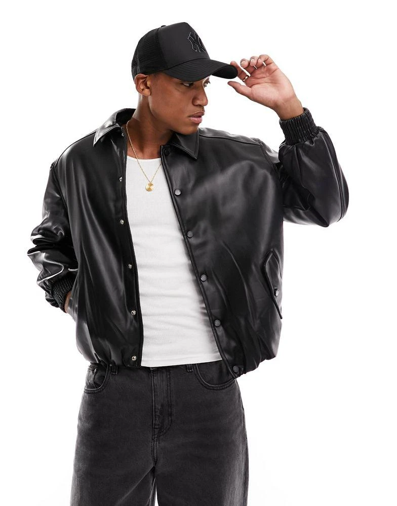 The Couture Club The Couture Club faux leather bomber jacket in black 1