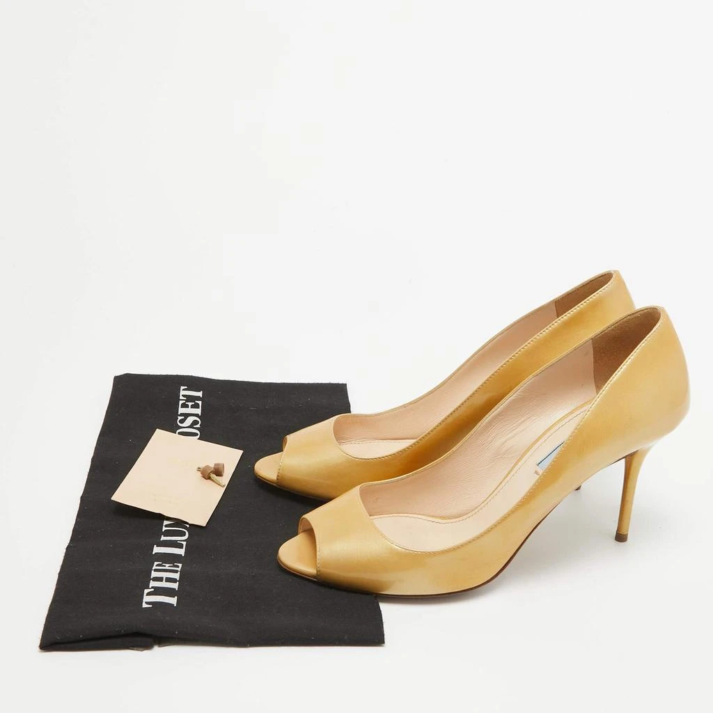 Prada Prada Gold Patent Leather Peep Toe Pumps Size 40.5 9