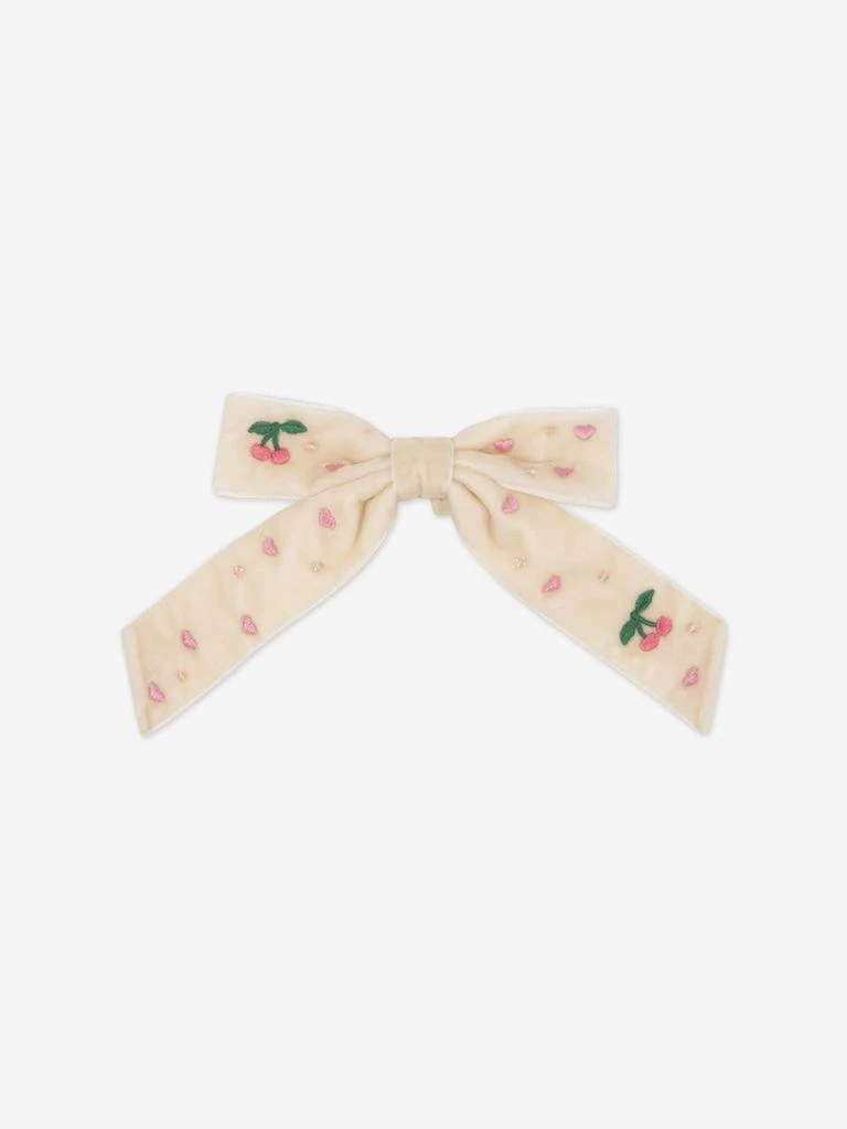Konges Slojd Girls Velvet Bow Pearly Hair Clip in Ivory 4