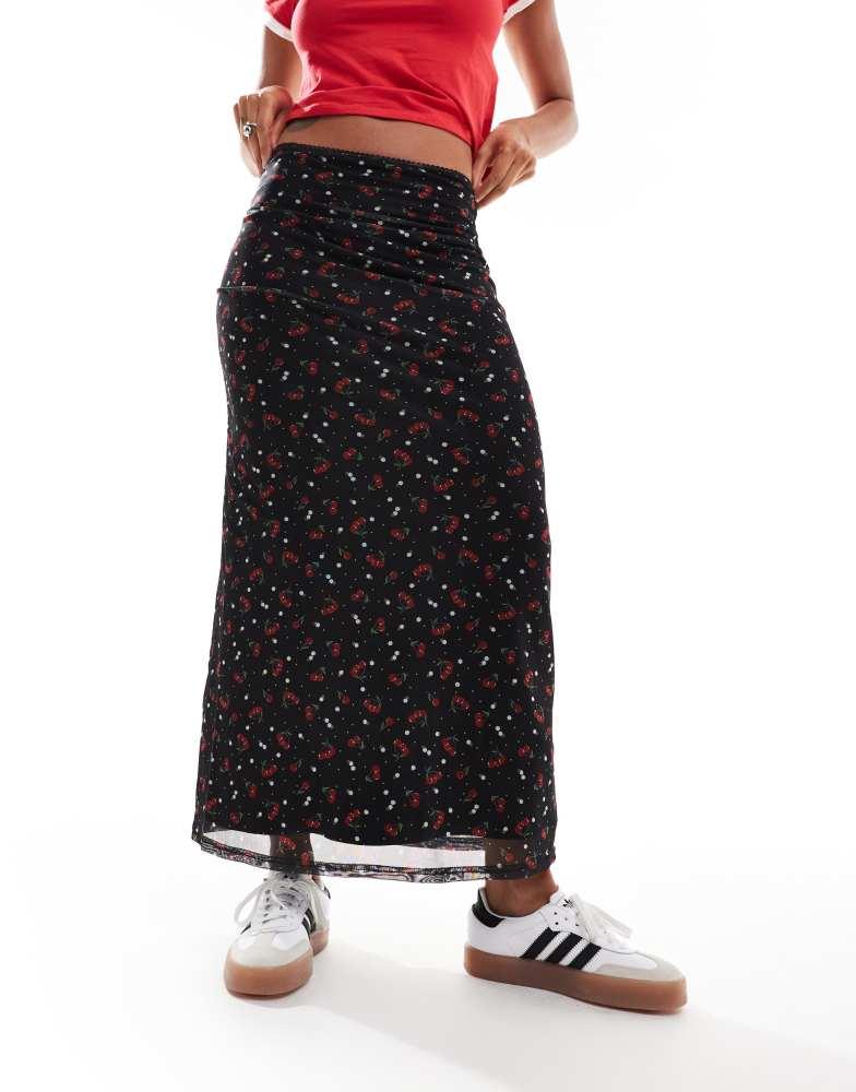 Daisy Street Daisy Street maxi skirt in mesh cherry print