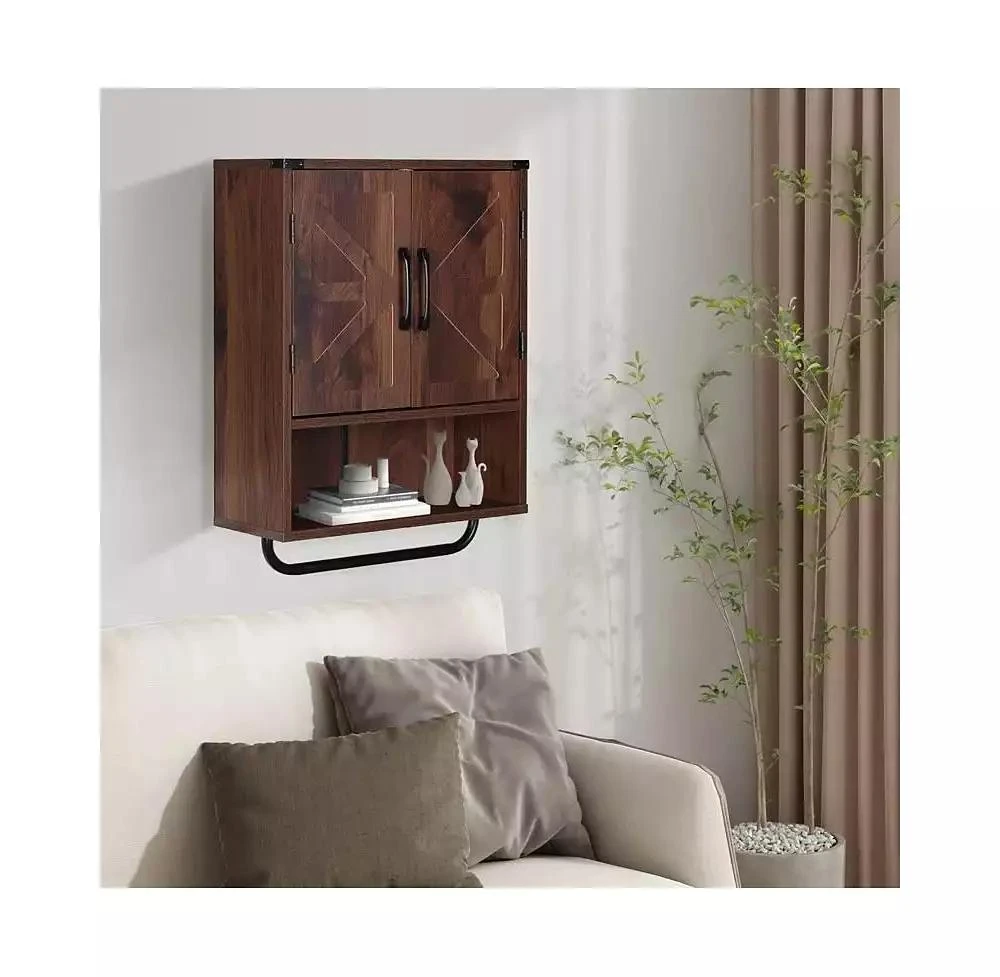 Slickblue Rustic Farmhouse Bathroom Cabinet with Towel Bar and Wall-Mounted Design 3