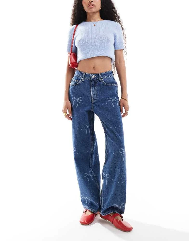 Miss Selfridge Miss Selfridge petite bow print baggy jeans 1