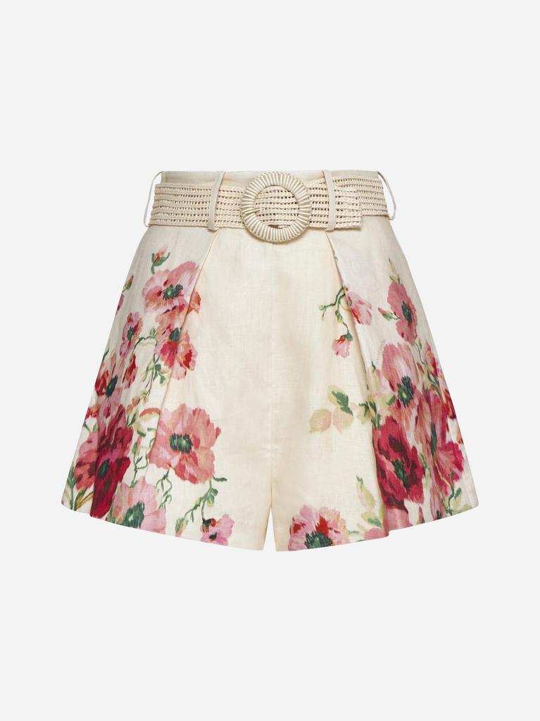 Zimmermann Lightburst print cotton and silk tuck shorts