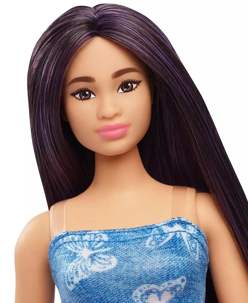 Barbie Fashionistas Doll 231 in Denim Butterfly Dress with Pink Belt, Purple Hair 3