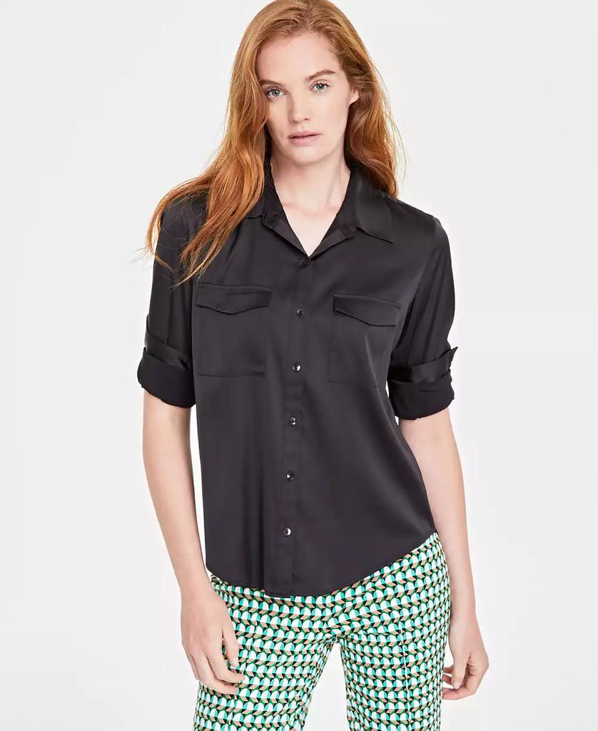 On 34th Women's Button-Front Long-Sleeve Satin Utility Shirt, Created for Macy's