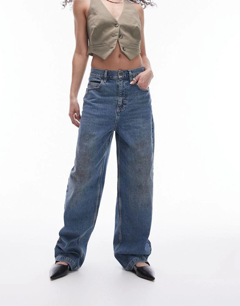 Topshop Topshop high rise Baggy jeans with mud marks in mid blue 5