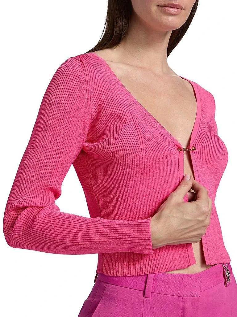 Versace Rib-Knit Safety Pin Cardigan 6