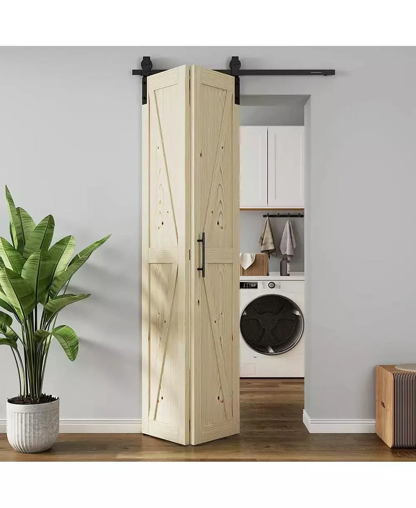 Lovmor Solid Core Natural Wood Pine Bi-fold Door with Sliding Hardware Kit