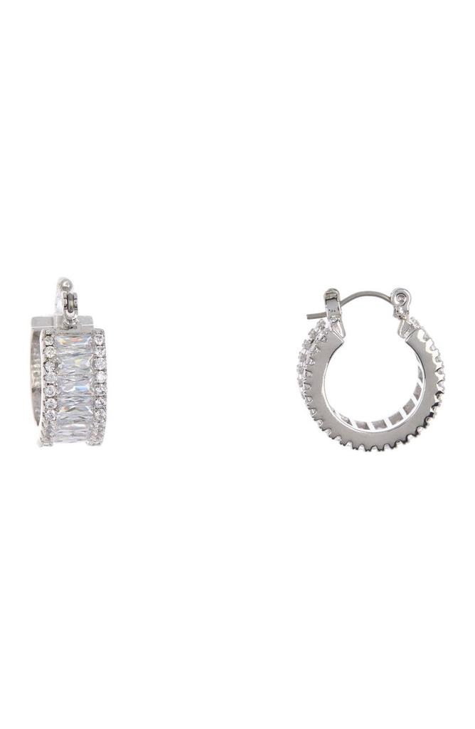 Rivka Friedman Rhodium Clad Cubic Zirconia Encrusted Huggie Earrings