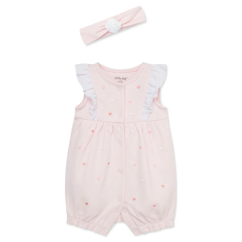 Little Me Baby Girls Hearts Romper with Headband 1