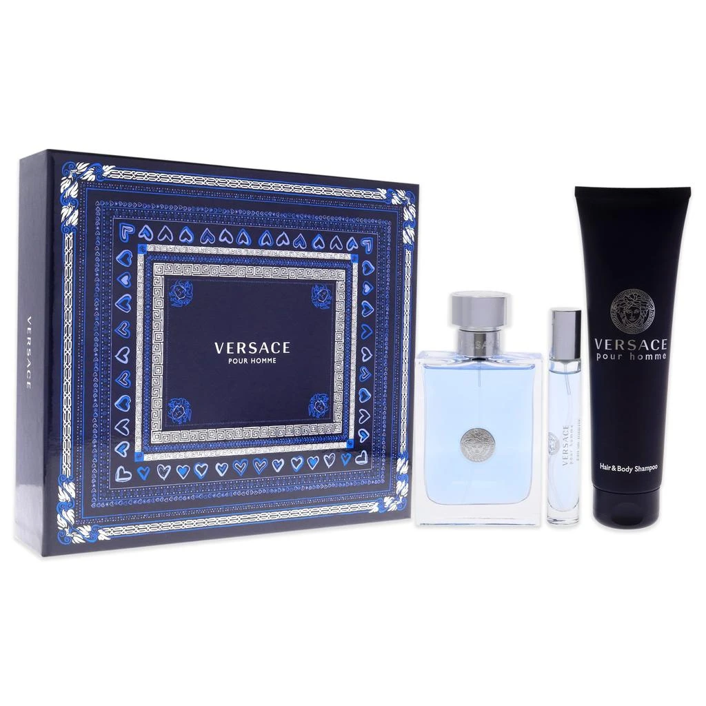 Versace Pour Homme by  for Men - 3 Pc Gift Set 3.4oz EDT Spray, 10ml EDT spray, 5.0oz Hair and Body Shampoo 1