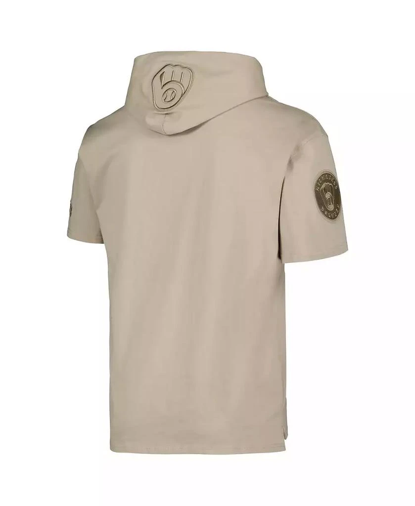 Pro Standard Men's Tan Milwaukee Brewers Neutral Short Sleeve Hoodie T-shirt 2