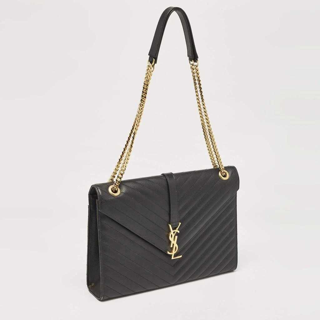 Yves Saint Laurent Saint Laurent Black Chevron Leather Large Monogram Envelope Shoulder Bag 3