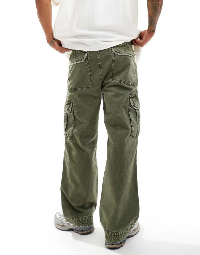 Abercrombie & Fitch Abercrombie & Fitch baggy reissue twill cargo trousers in olive green 3