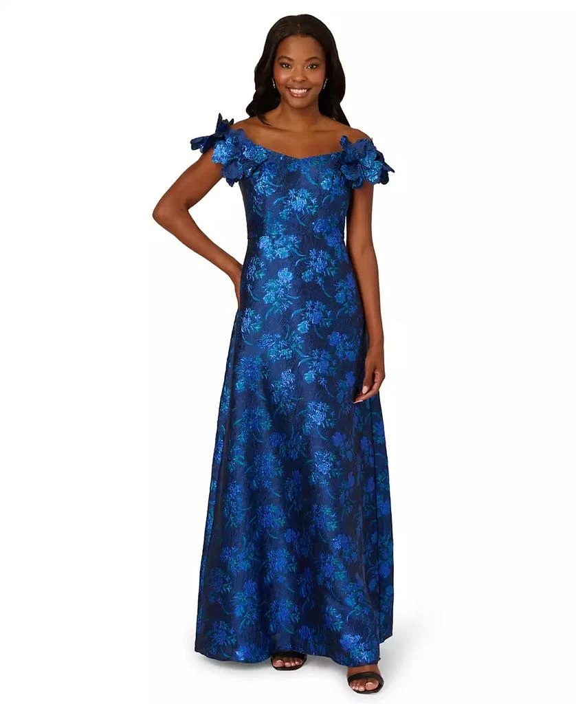 Adrianna Papell Women's Petite Floral Off-The-Shoulder Gown - Navy Blue Multi - 0P