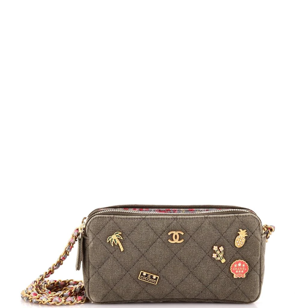 Chanel Cuba Charms Double Zip Clutch with Chain Quilted Canvas 1