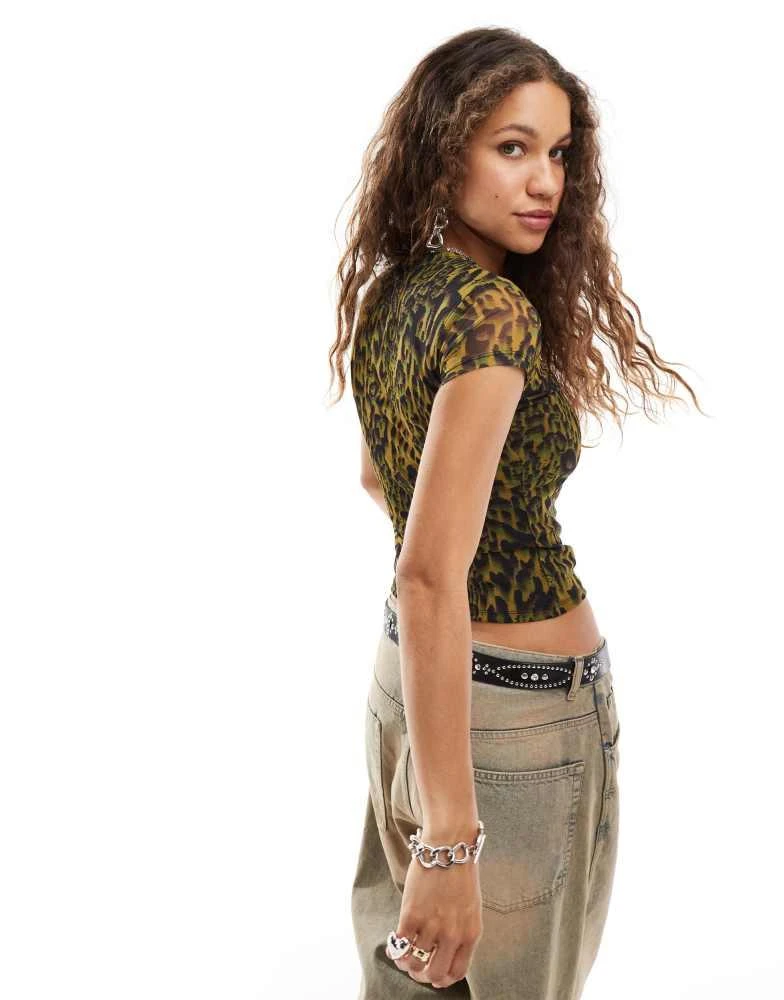 ALL SAINTS AllSaints Ellie mesh t-shirt in leopard 4