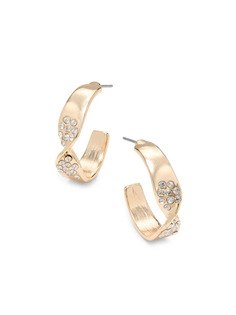 AREA Goldtone Crystal Curved Hoop Earrings