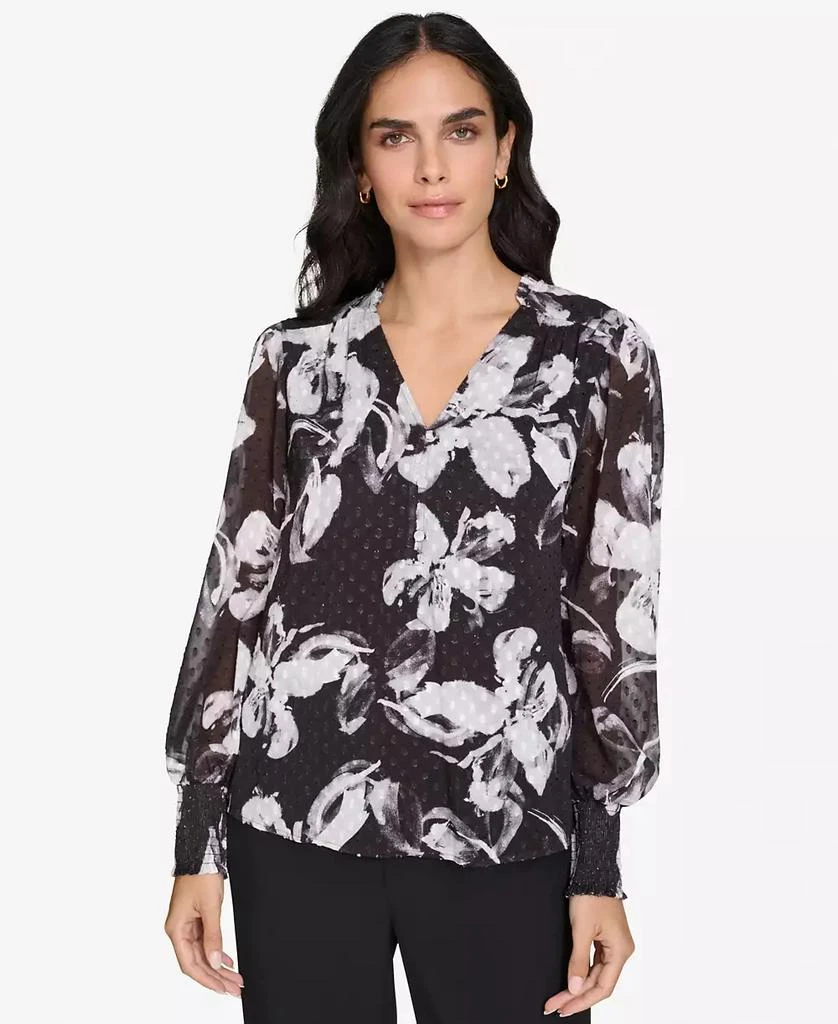 Calvin Klein Women's Printed V-Neck Long-Sleeve Top 1