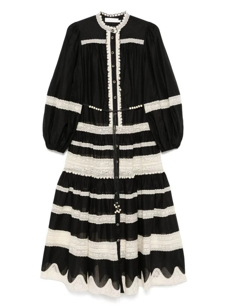 Zimmermann Black And White Striped Midi Dress With Puff Sleeves 1