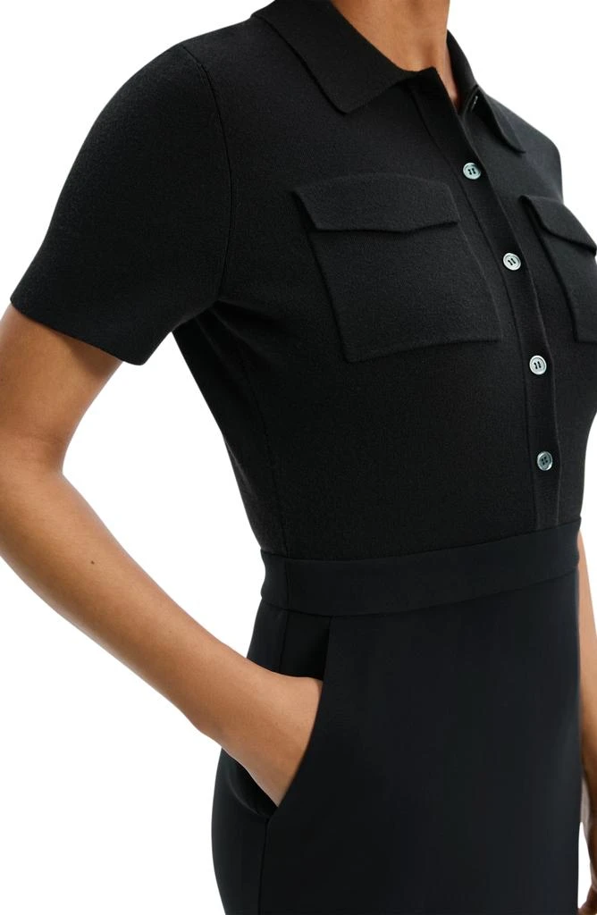 Theory Button Front Mixed Media Crepe Dress 4