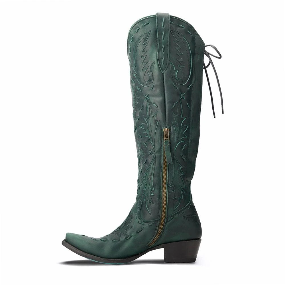 LANE Reverie Overlay Corset Tooled-Inlay Snip Toe Cowboy Boots 3