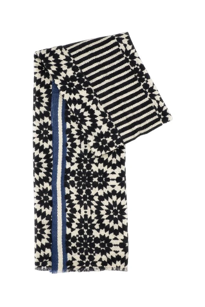 ME 
K Artisanal Geometric Cashmere Scarf With Striped Border