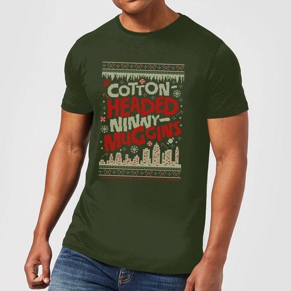 Elf Elf Cotton-Headed-Ninny-Muggins Knit Men
s Christmas T-Shirt - Forest Green