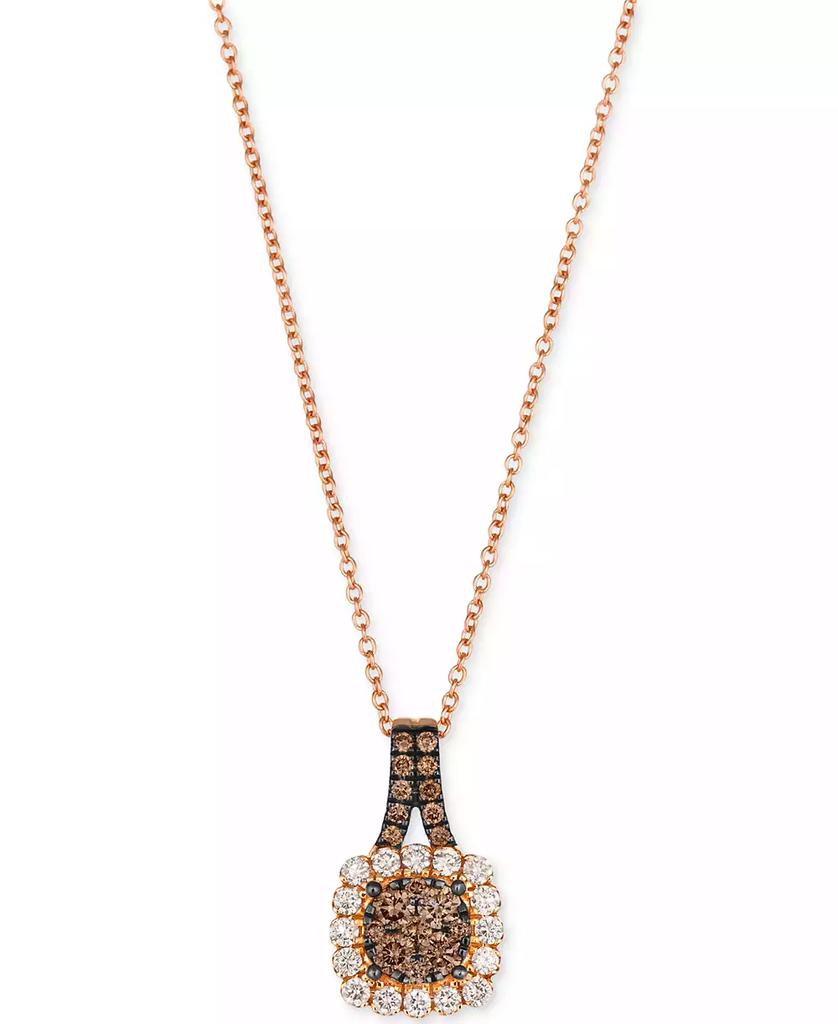 Le Vian Chocolate Diamond & Nude Diamond Square Halo Cluster Adjustable 20" Pendant Necklace (5/8 ct. t.w.) in 14k Rose Gold