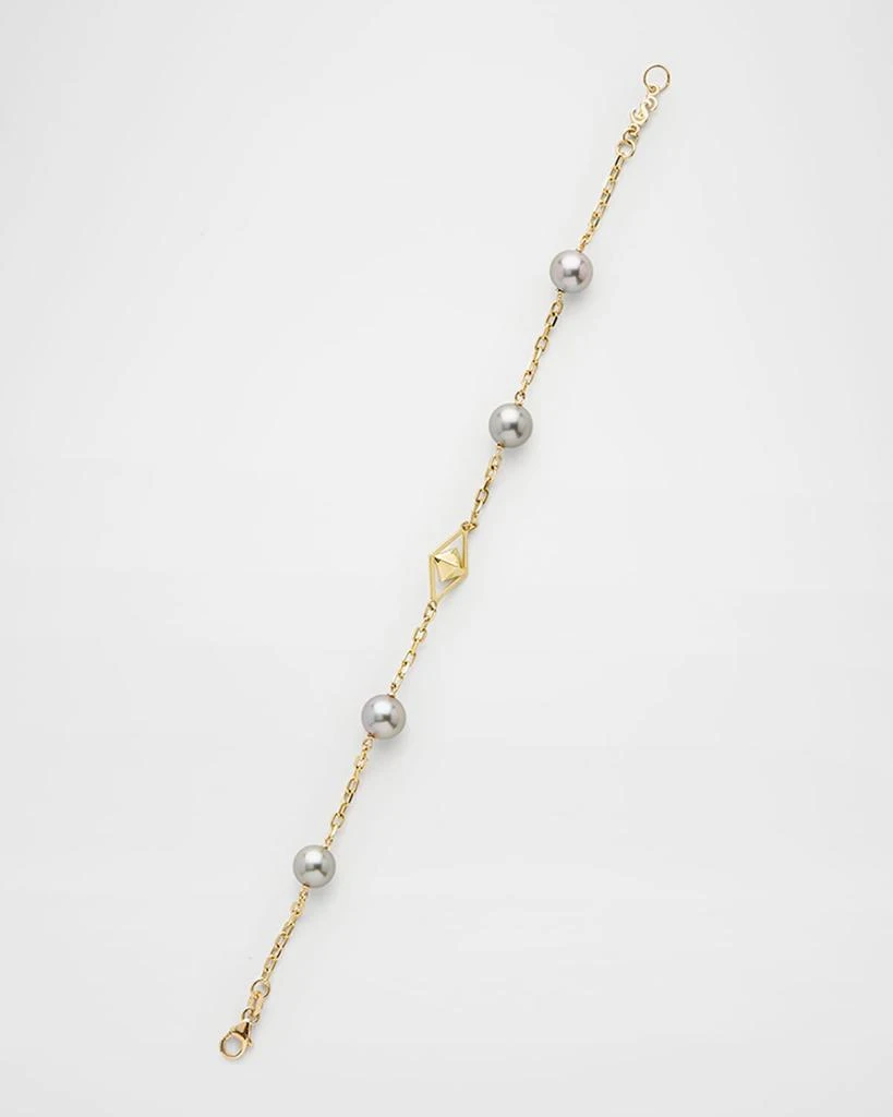 Pearls By Shari 18K Yellow Gold 8mm Gray Tahitian 4-Pearl and Cube Bracelet, 7"L 4