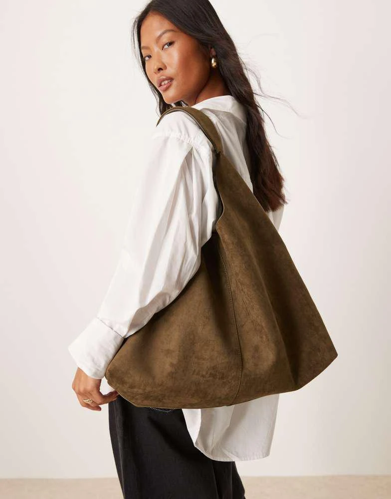 ASOS ASOS DESIGN faux suede scoop tote bag in khaki 1
