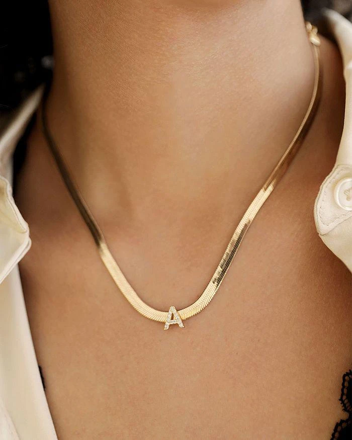 Ettika Jewelry Initial Herringbone Chain Necklace in 18K Gold Plated, 12" 2