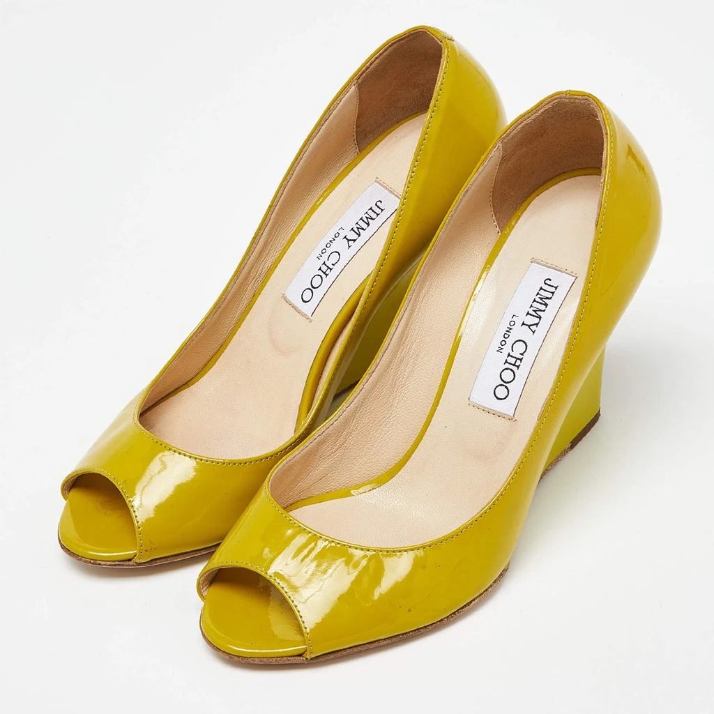 Jimmy Choo Jimmy Choo Yellow Patent Leather Baxen Peep Toe Wedge Pumps 36 2