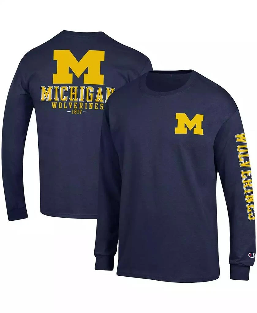 CHAMPION Men's Navy Michigan Wolverines Team Stack Long Sleeve T-shirt 1