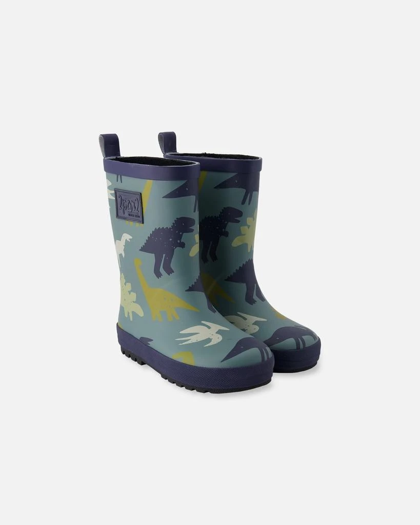 Deux par Deux Rain Boots in Natural Rubber Green Dinosaur Print