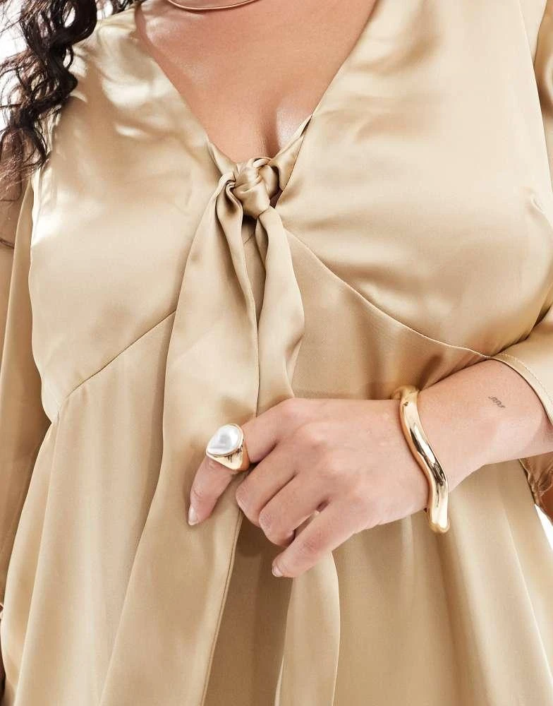 Pretty Lavish Curve Pretty Lavish Curve tie front satin midaxi dress in irish cream 4