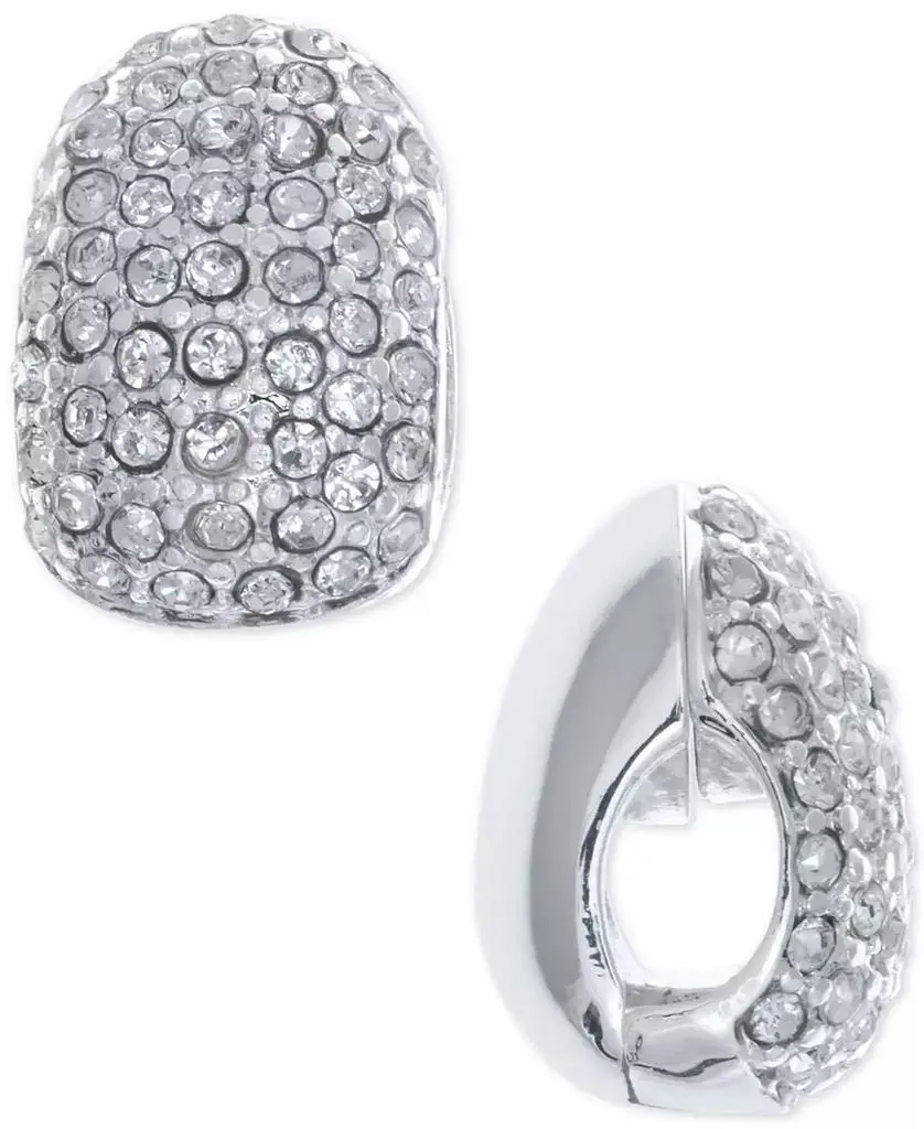 Anne Klein Silver-Tone Black Crystal Huggie  Clip-On Earrings