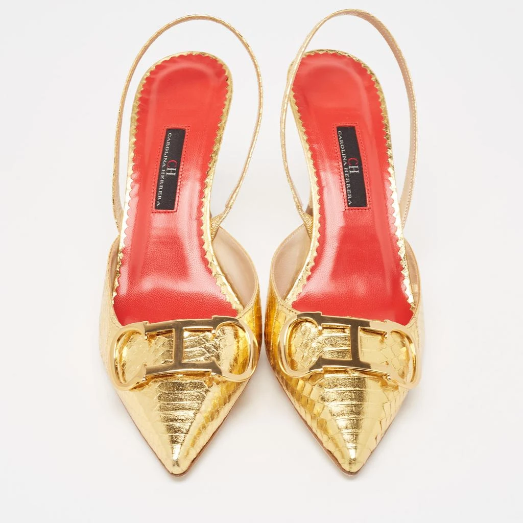 CH Carolina Herrera CH Carolina Herrera Metallic Gold Python Embellished Slingback Pumps Size 39 3
