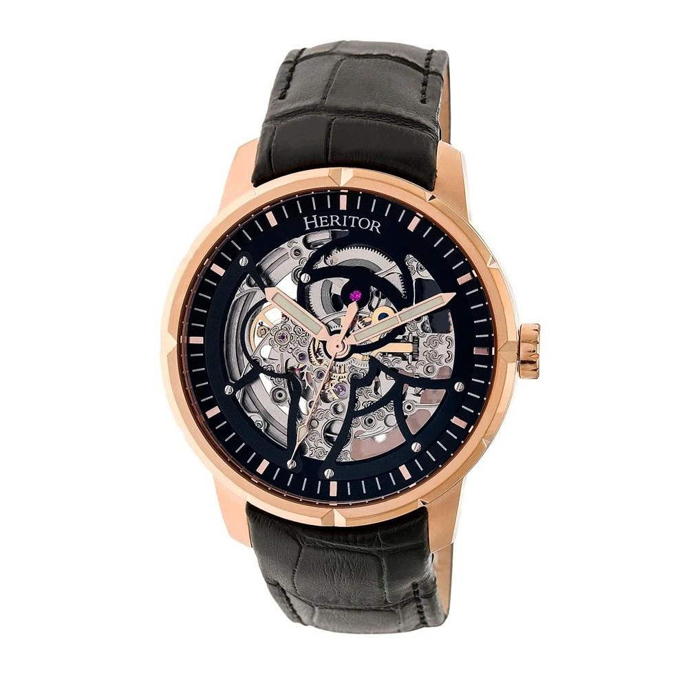 Heritor Automatic Ryder Black & Rose Gold & Black Leather Watches 44mm 1