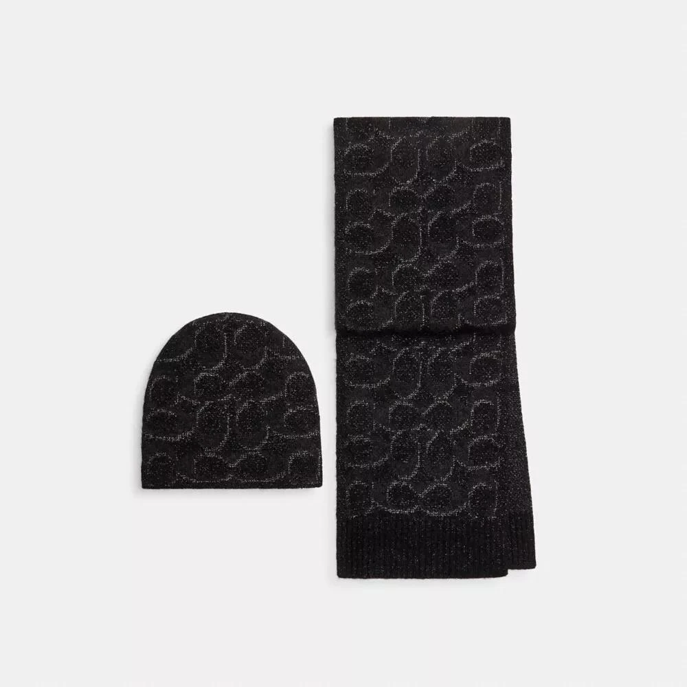 Coach Signature Metallic Beanie And Muffler Gift Set