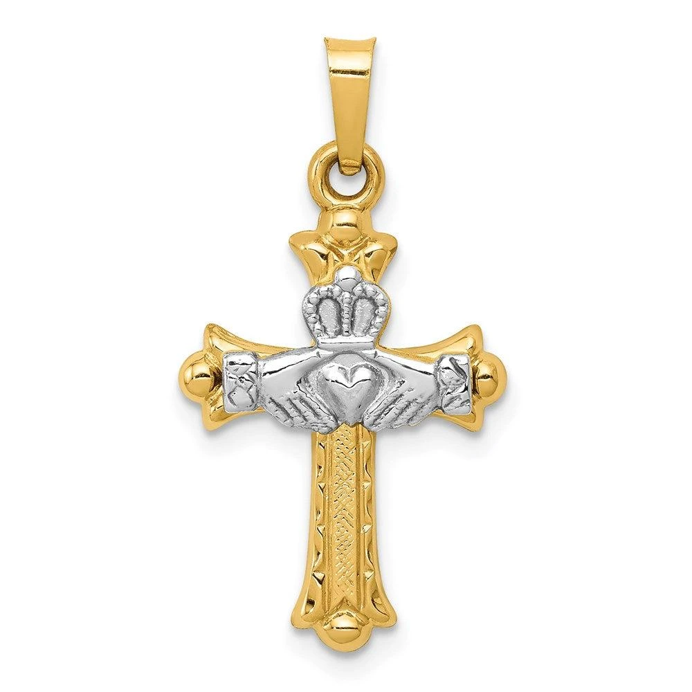 Diamond2Deal 14k Two-tone Gold Claddagh Cross Pendant