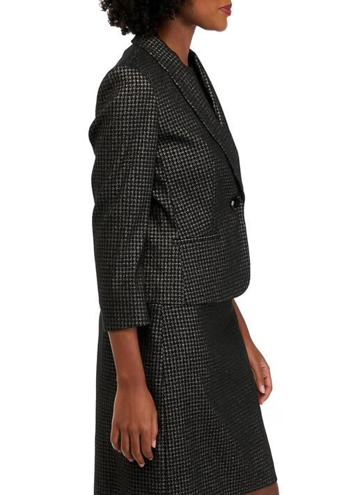 THE LIMITED Limited Womens Metallic Houndstooth One Button Shawl Collar Jacket 3