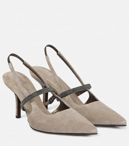 Brunello Cucinelli Monili suede slingback pumps 1