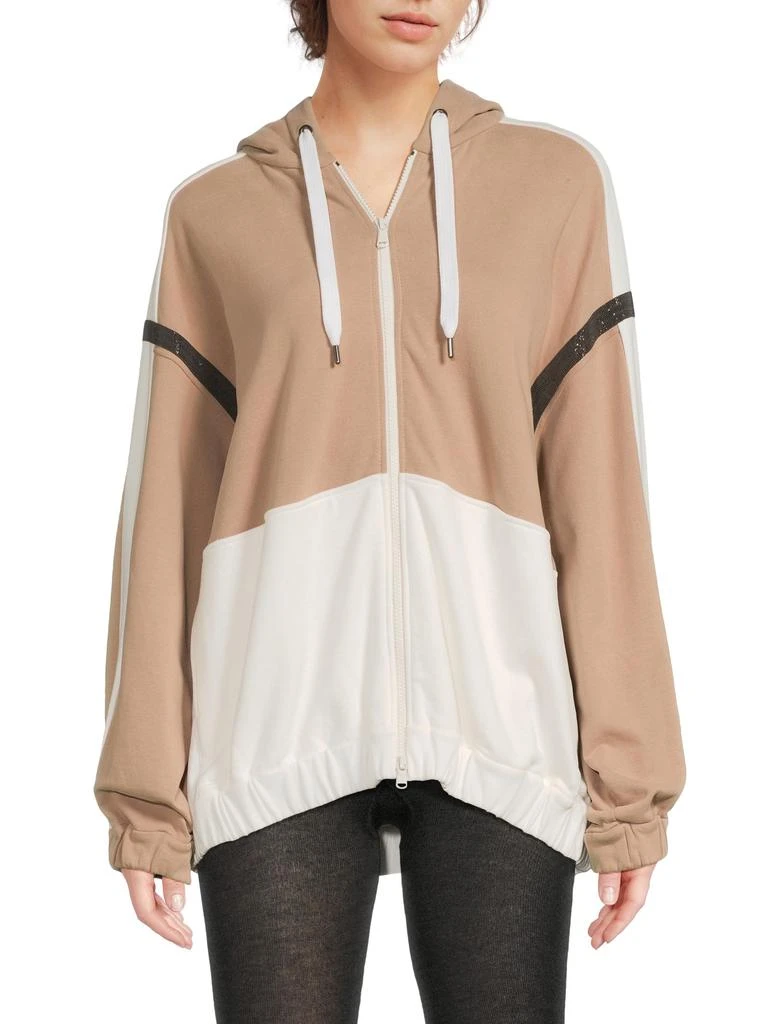 Brunello Cucinelli Colorblocked Cotton Zip-Up Hoodie 1